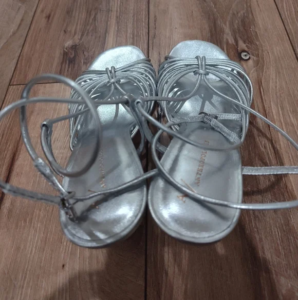 Anthropologie Silver Strappy Sandal Heels - Picture 11 of 11
